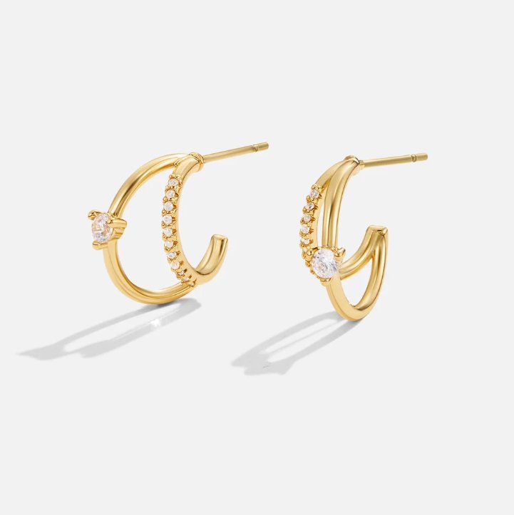 Boucles d'oreilles créoles en or avec cristaux superposés