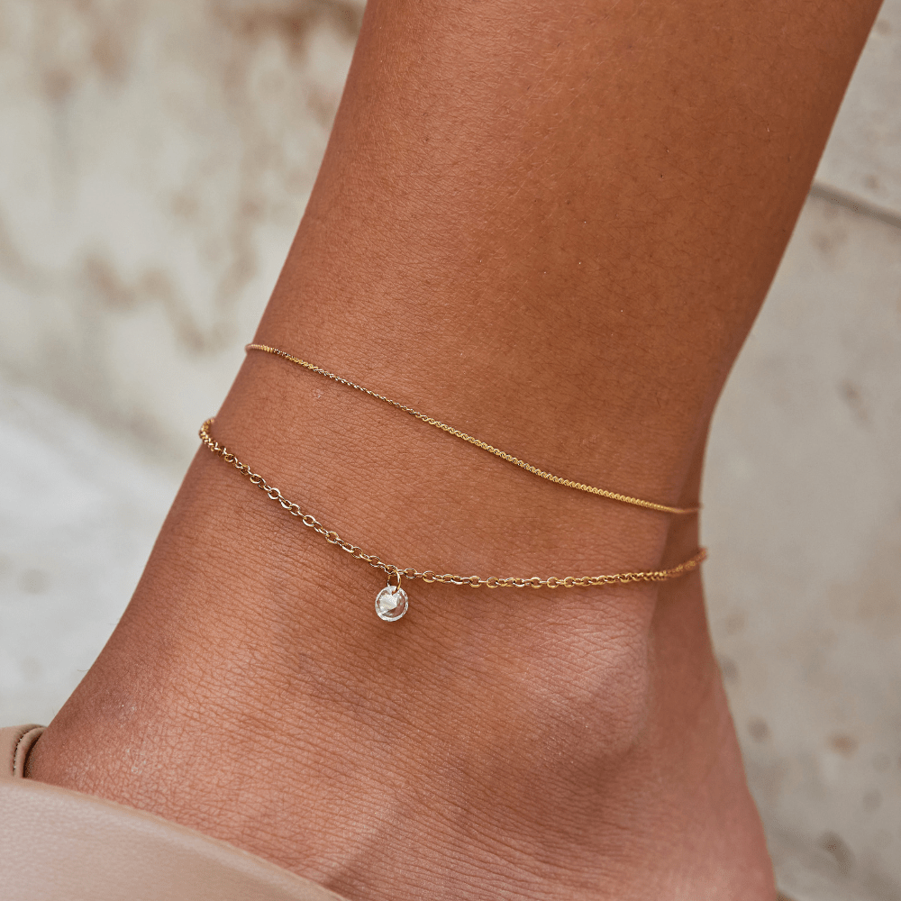 Bracelet de cheville en cristal délicat superposé