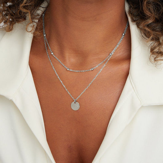 Collier Disque Superposé Argent