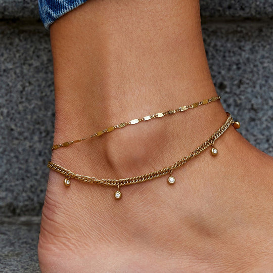 Bracelet de cheville en or Sabina superposé