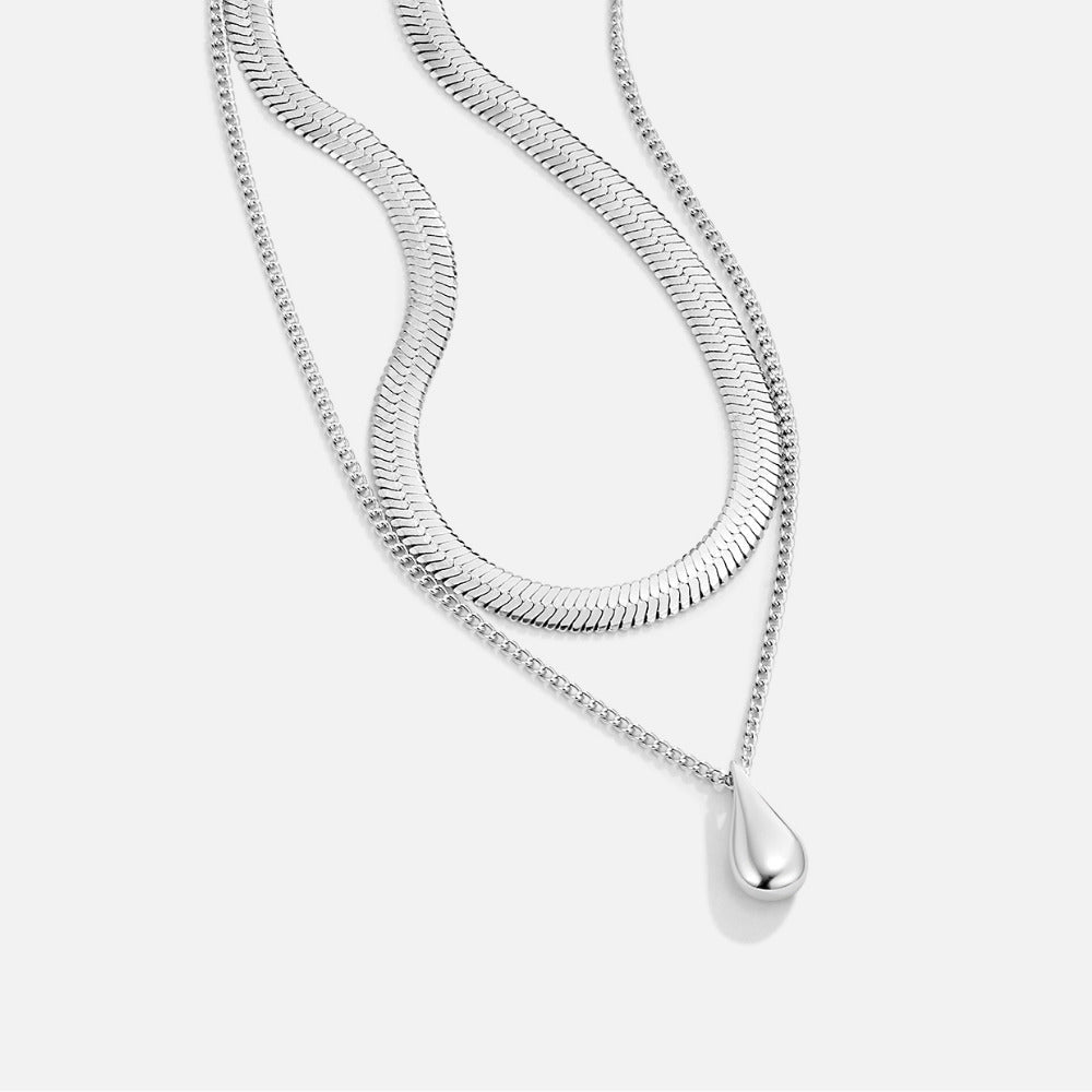 Collier en Argent Superposé Bella en Forme de Goutte