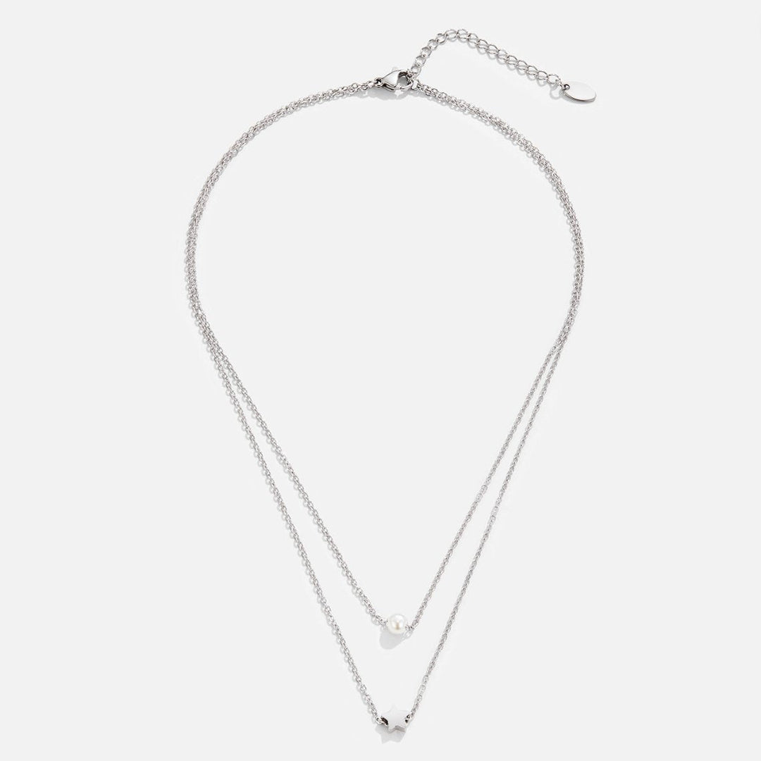 Collier en Argent Superposé avec Étoile & Perle