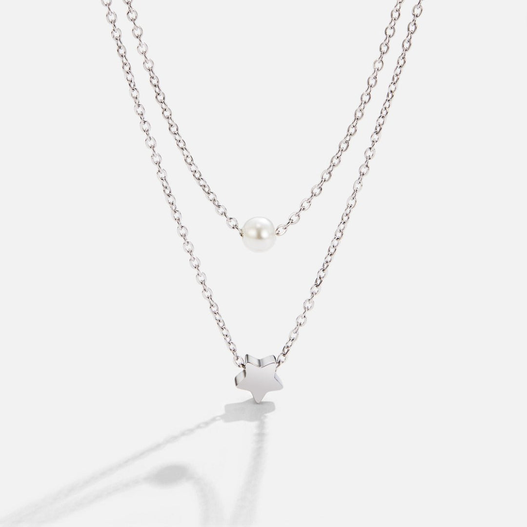Collier en Argent Superposé avec Étoile & Perle