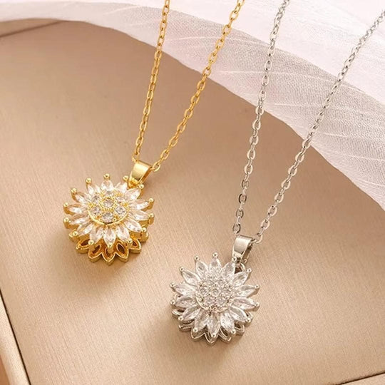 Ensemble de collier et boucles d'oreilles en zircon argenté tendance avec tournesol
