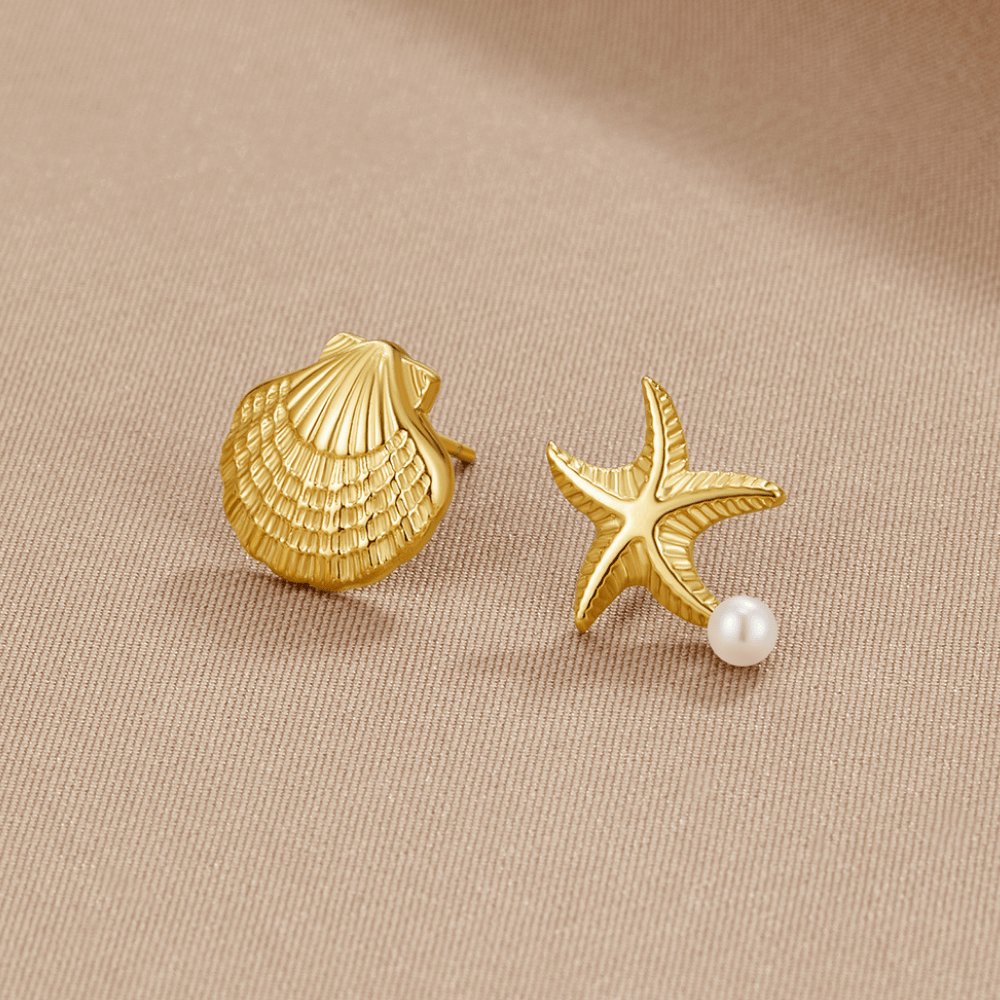 Boucles d'oreilles Naia Coquillage & Étoile de Mer en Or