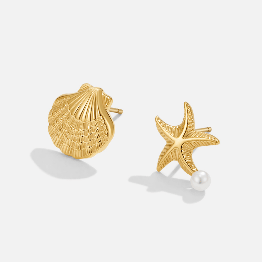Boucles d'oreilles Naia Coquillage & Étoile de Mer en Or
