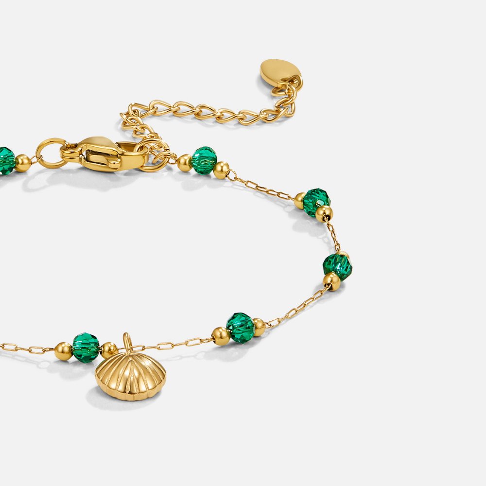 Bracelet Coquillage Nerissa et Perles Vertes en Or