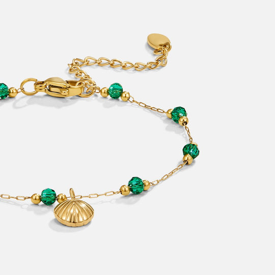 Bracelet Coquillage Nerissa et Perles Vertes en Or