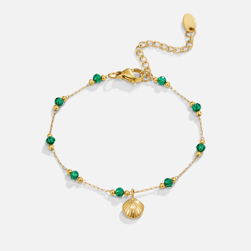 Bracelet Coquillage Nerissa et Perles Vertes en Or