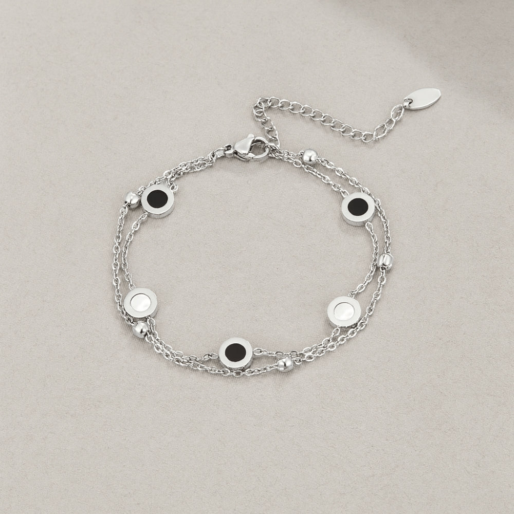 Bracelet en Argent avec Pierre Onyx et Blanche
