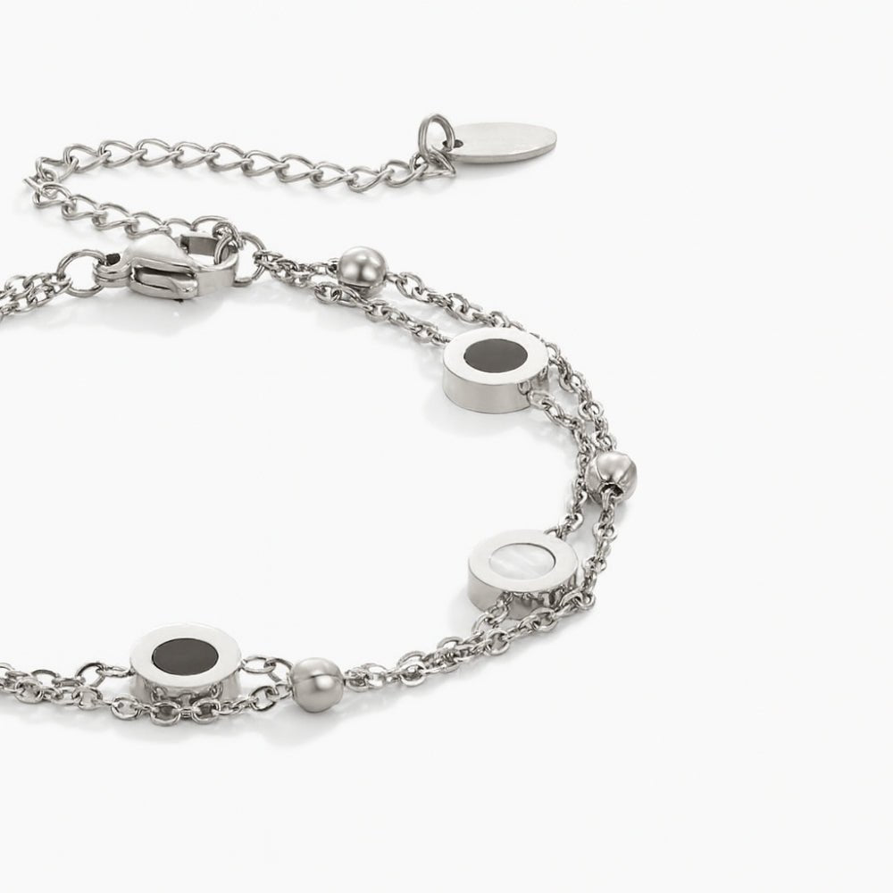 Bracelet en Argent avec Pierre Onyx et Blanche