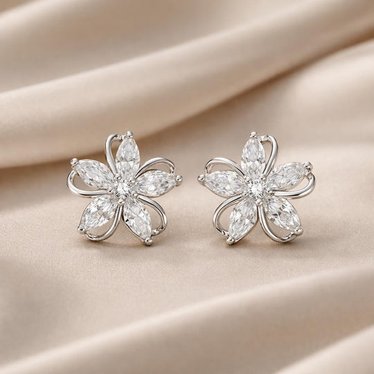 Boucles d'Oreilles en Or Blanc avec Zircons Cubiques Encastrés