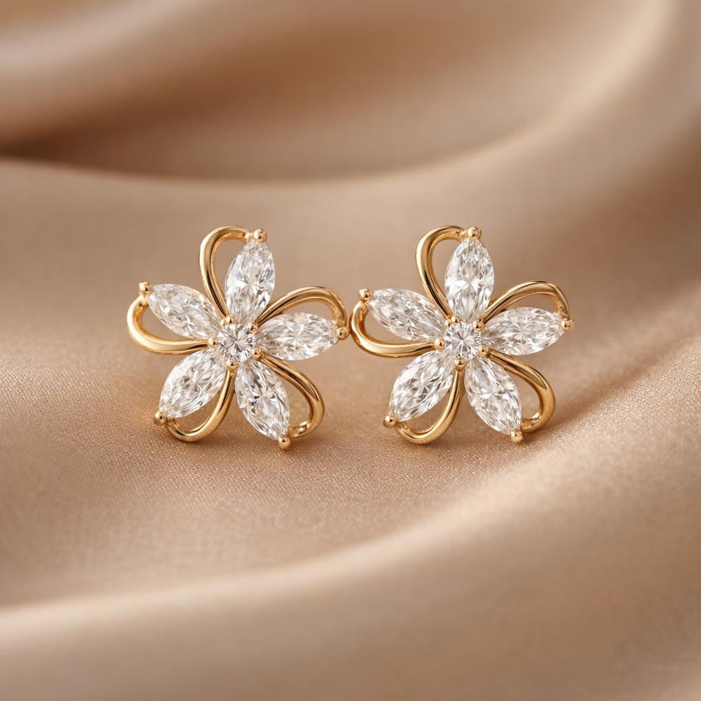 Boucles d'Oreilles en Or Blanc avec Zircons Cubiques Encastrés