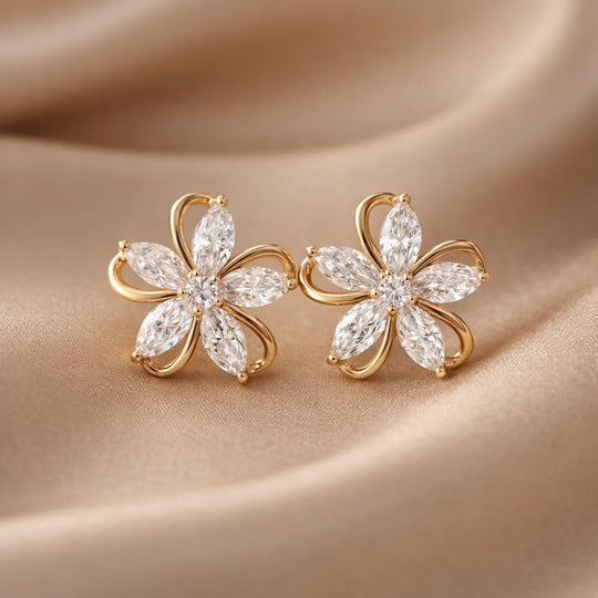 Boucles d'Oreilles en Or Blanc avec Zircons Cubiques Encastrés