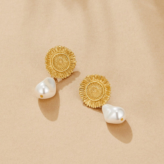 Boucles d'oreilles pendantes en fleur de perle