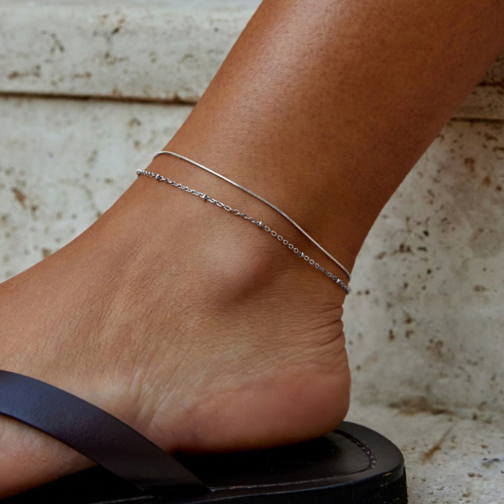 Bracelet de cheville superposé en argent Pia