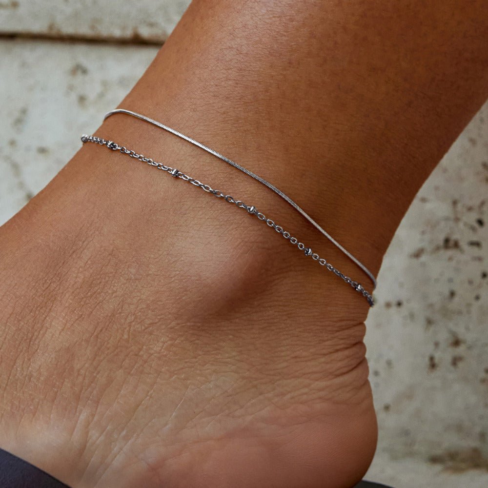 Bracelet de cheville superposé en argent Pia