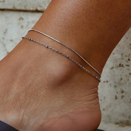 Bracelet de cheville superposé en argent Pia