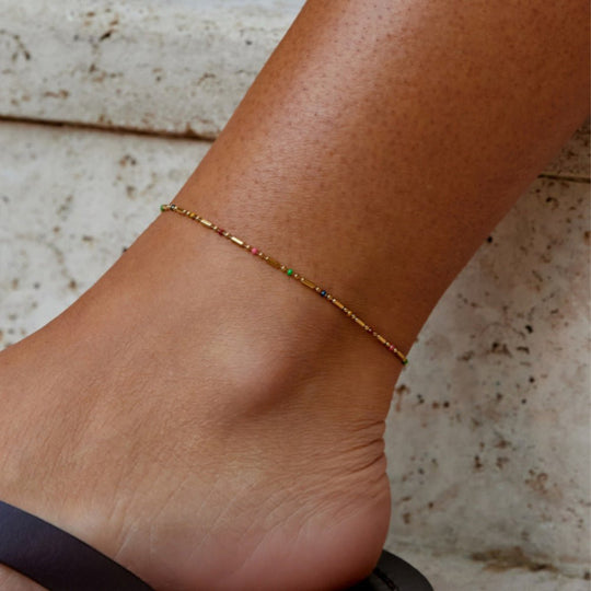 Bracelet de cheville en perles arc-en-ciel