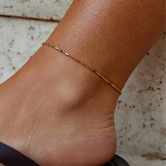 Bracelet de cheville en perles arc-en-ciel