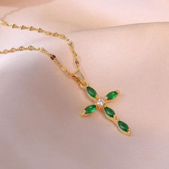 Collier Croix Émeraude