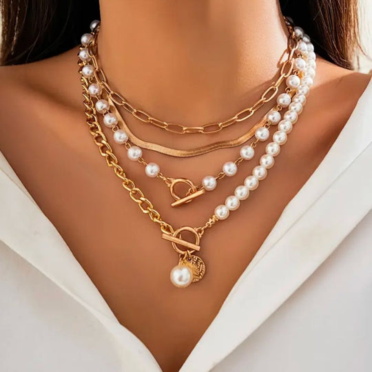 Collier Vintage en Perles et Chaîne en Serpent