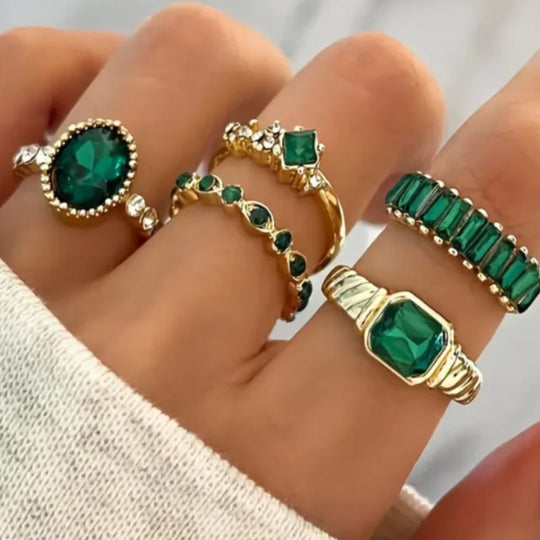 Ensemble de Bagues en Or Émeraude Exquise Zarina