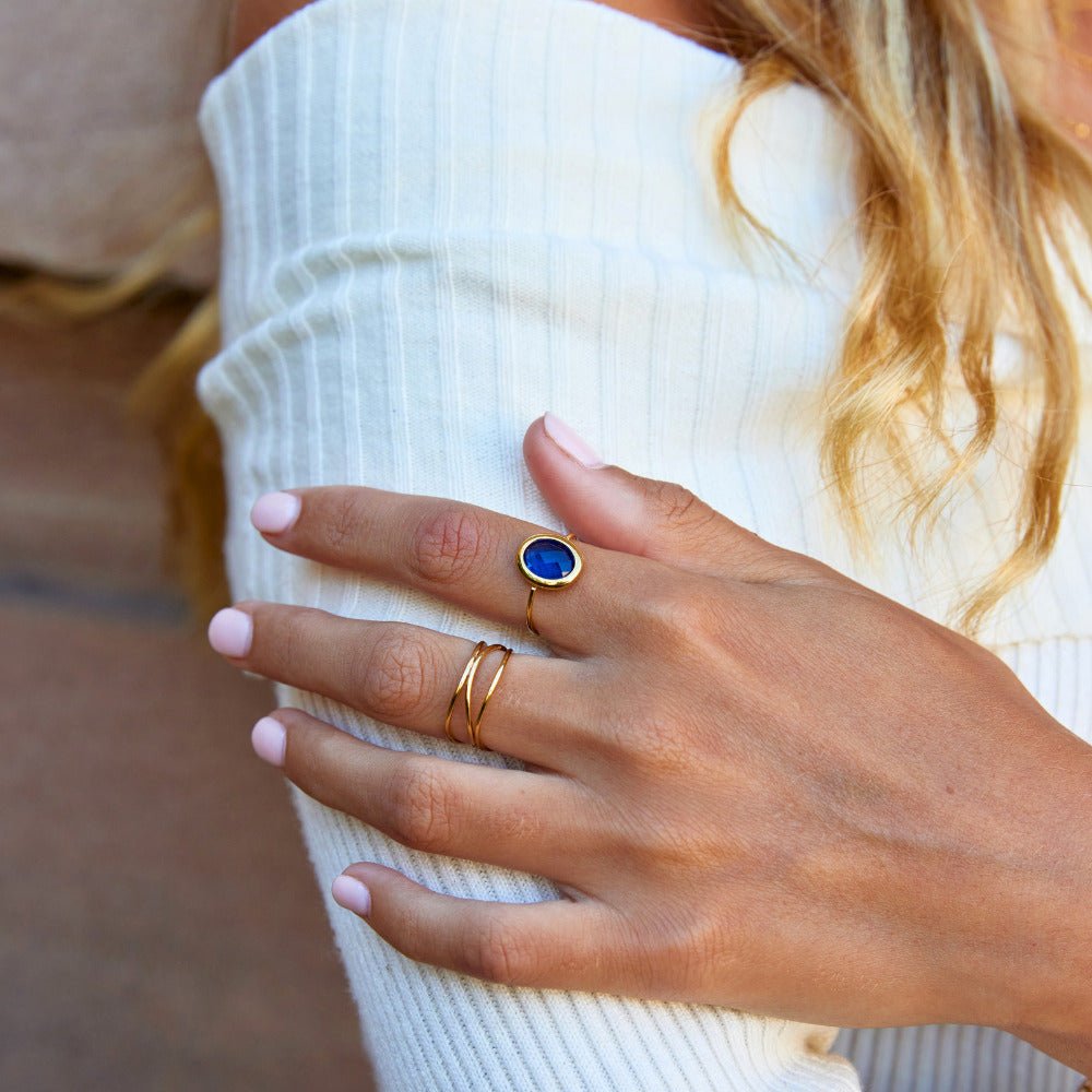 Bague en Or avec Cristal Saphir Bleu