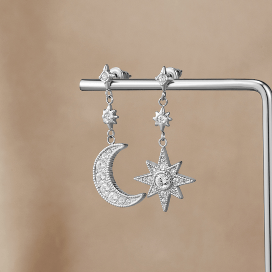 Boucles d'oreilles en argent cristal lune et étoile