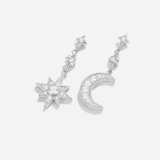 Boucles d'oreilles en argent cristal lune et étoile