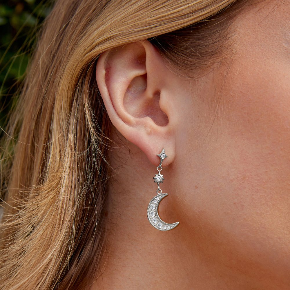 Boucles d'oreilles en argent cristal lune et étoile