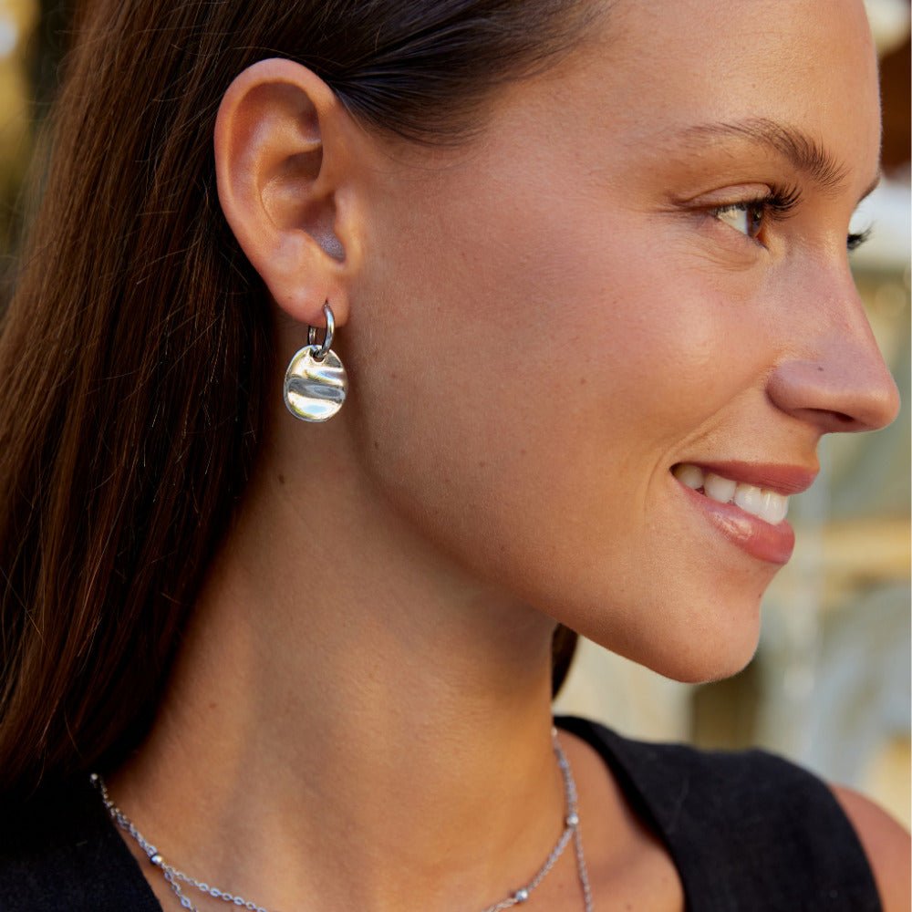 Boucles d'Oreilles Pendantes Disque Argent