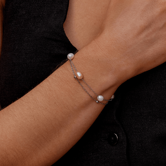 Bracelet Superposé Perles d'Eau Douce Argent