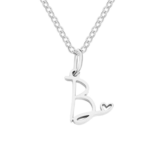 Collier en forme de cœur avec lettre en argent