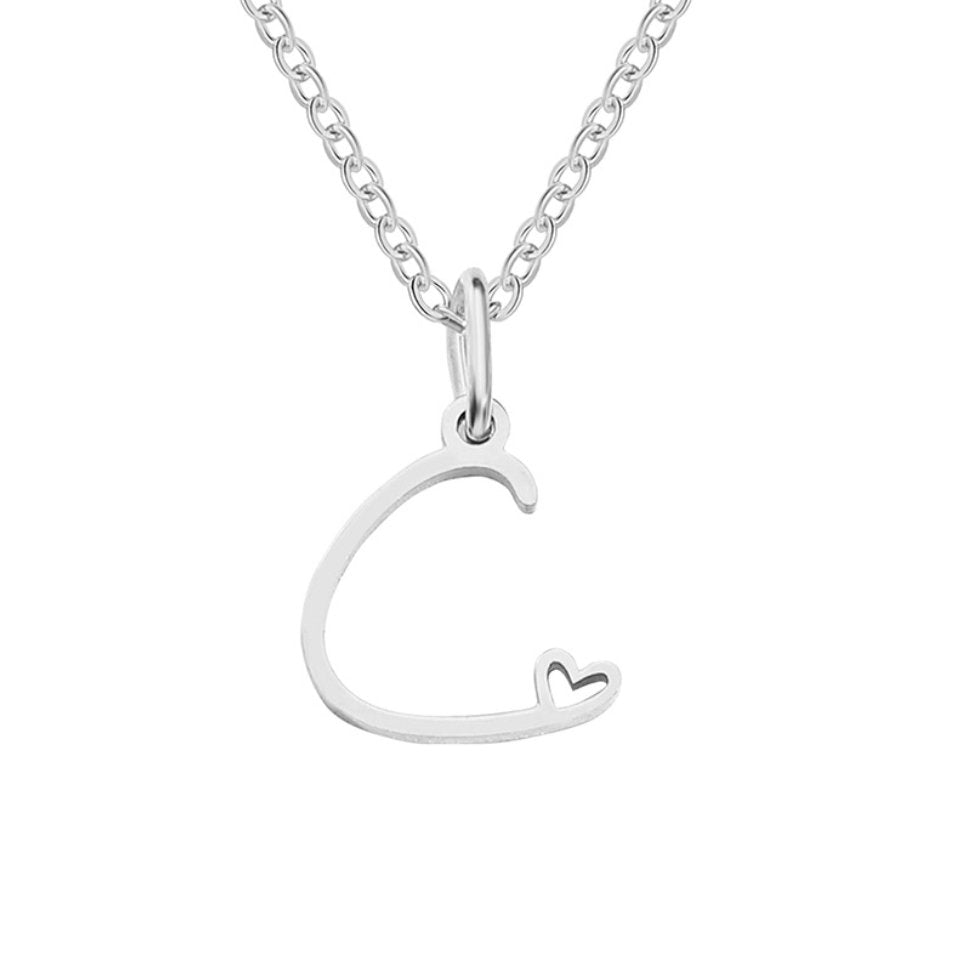 Collier en forme de cœur avec lettre en argent