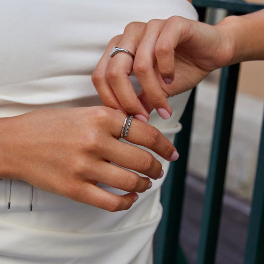 Bague Argent Superposée Émeraude Verte Marissa