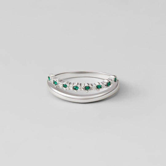 Bague Argent Superposée Émeraude Verte Marissa