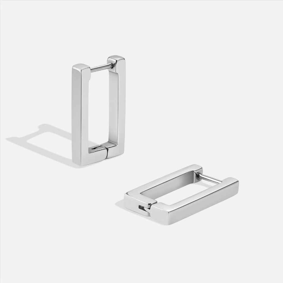 Boucles d'oreilles créoles rectangulaires en argent