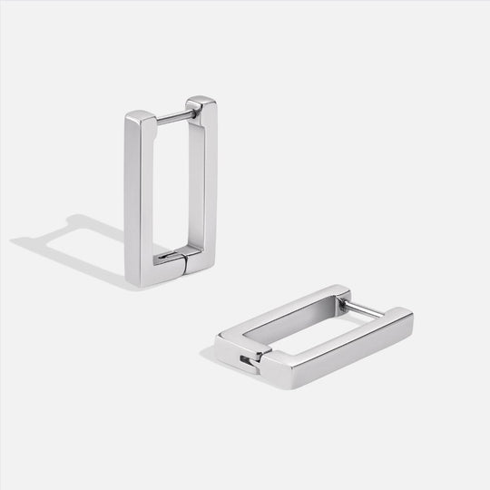 Boucles d'oreilles créoles rectangulaires en argent