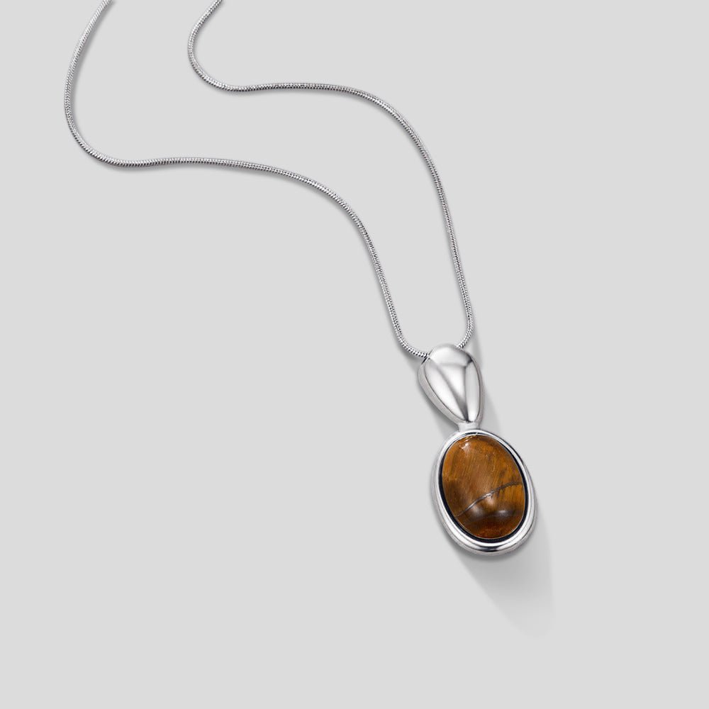 Collier Argent Long Œil de Tigre