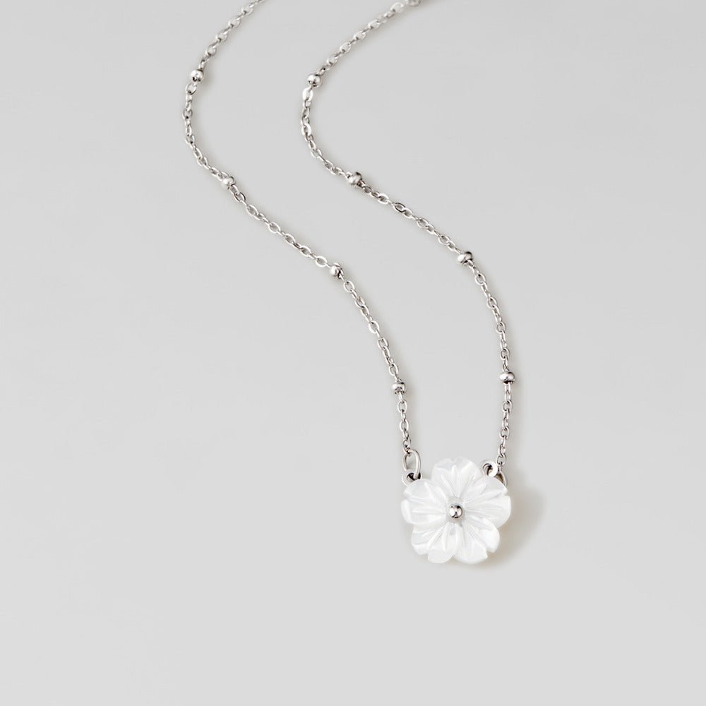 Collier Fleur Argent Blanc