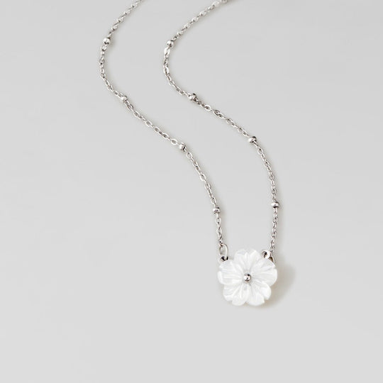 Collier Fleur Argent Blanc