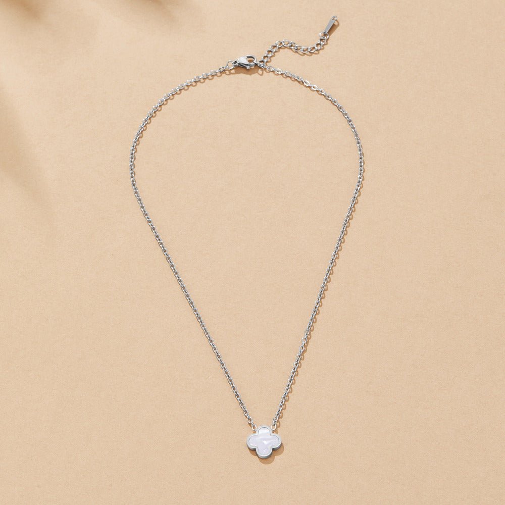 Collier Argent Trèfle Blanc