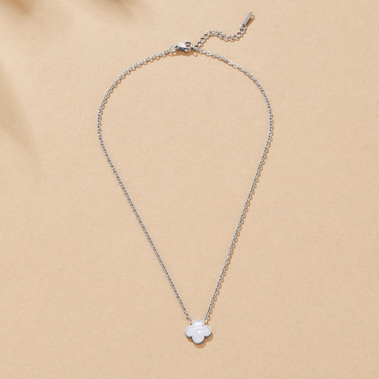 Collier Argent Trèfle Blanc