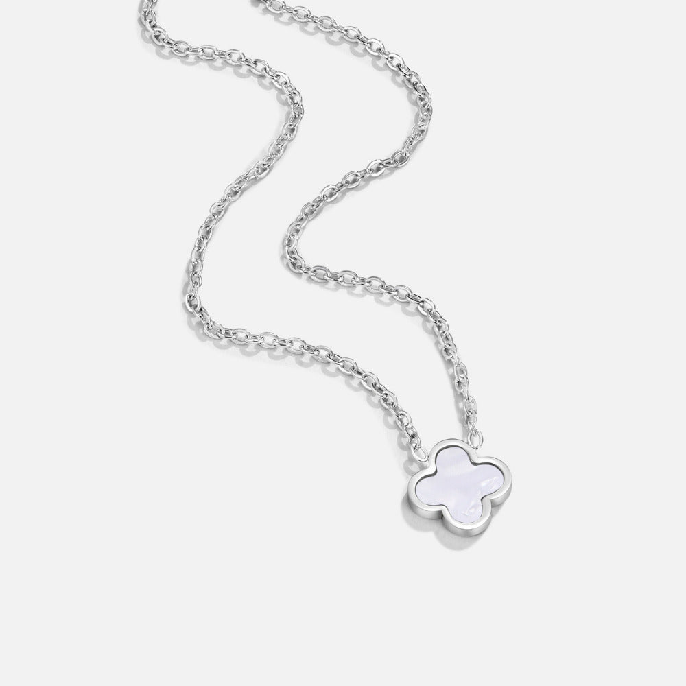 Collier Argent Trèfle Blanc