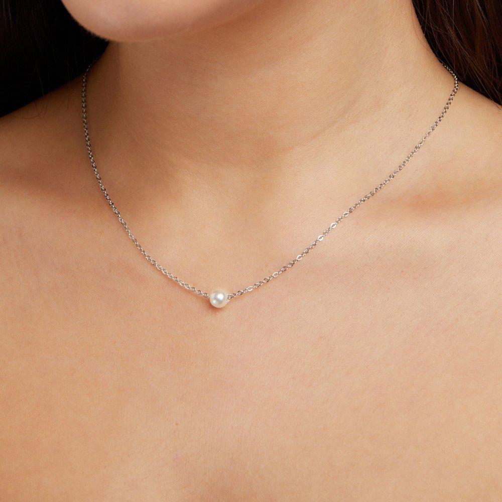 Collier Argent Perle Solitaire