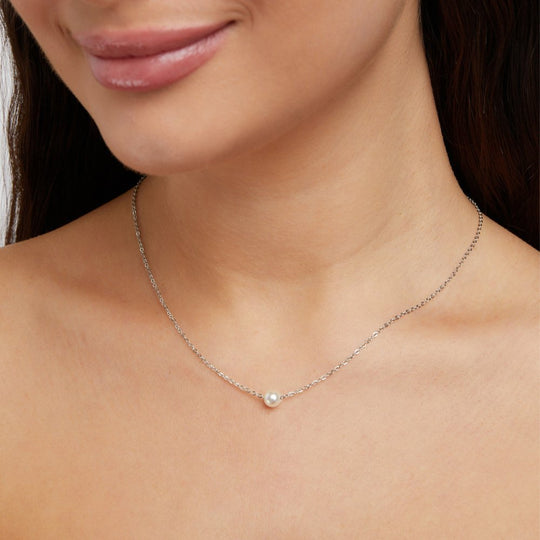 Collier Argent Perle Solitaire