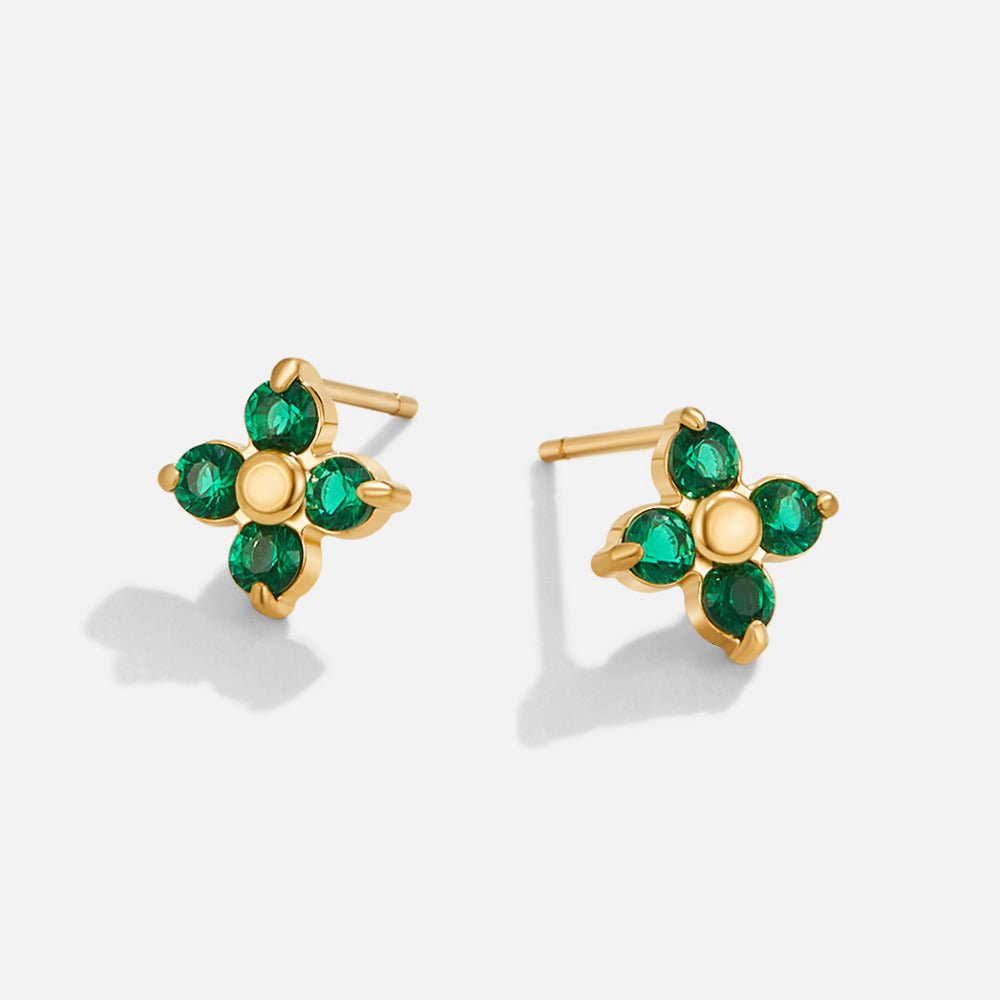Boucles d'oreilles clous en pétales émeraude miniatures