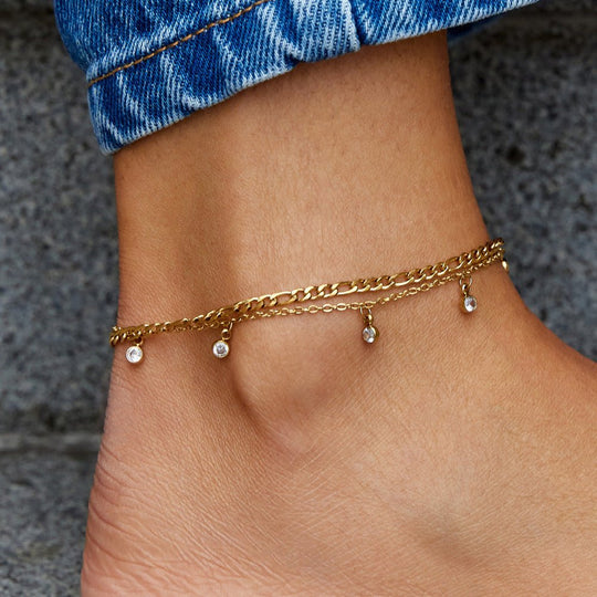 Bracelet de cheville en or et cristal Vera