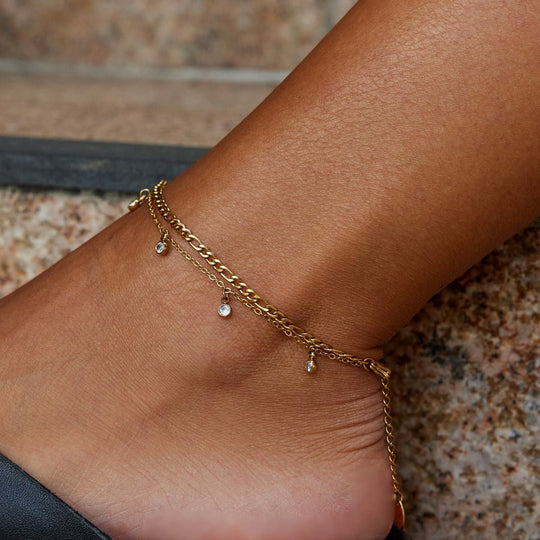 Bracelet de cheville en or et cristal Vera
